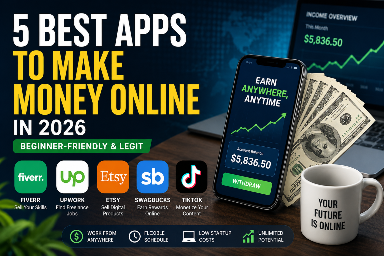 5 Best Apps to Make Money Online in 2026 (Beginner-Friendly)